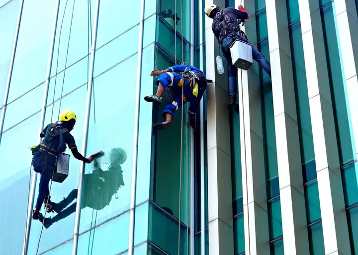 Commercial cleaning crew on-site