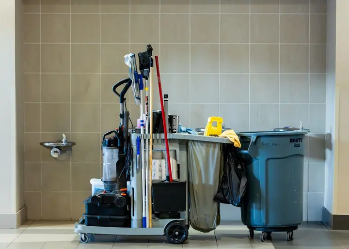 Commercial cleaning crew on-site