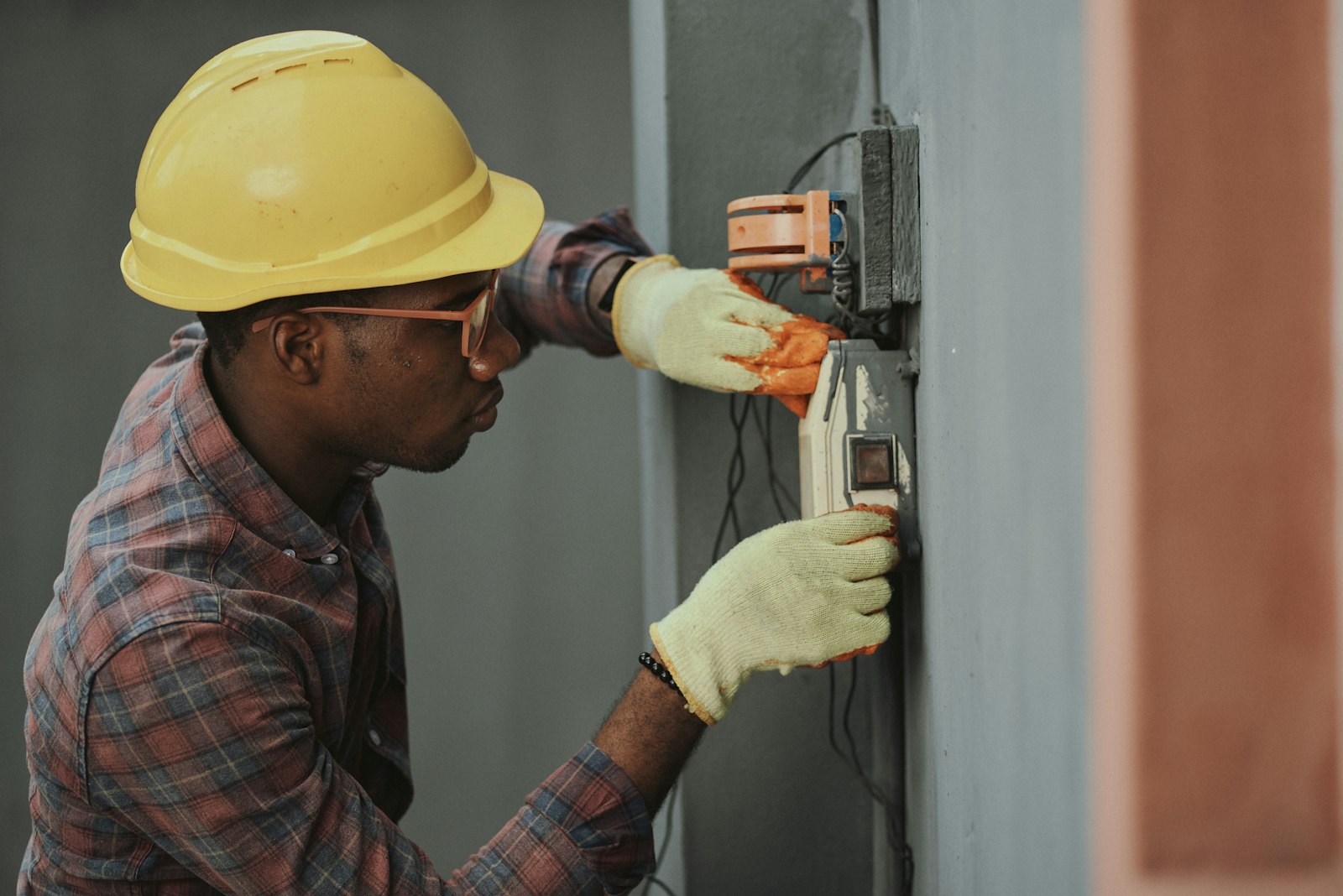 Commercial electricians working on site